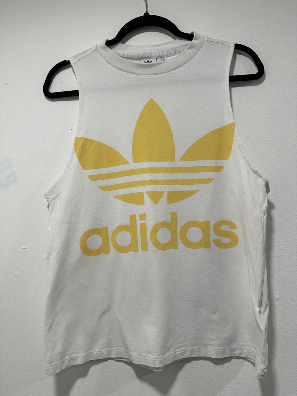 adidas White Tank with Yellow Trefoil Logo